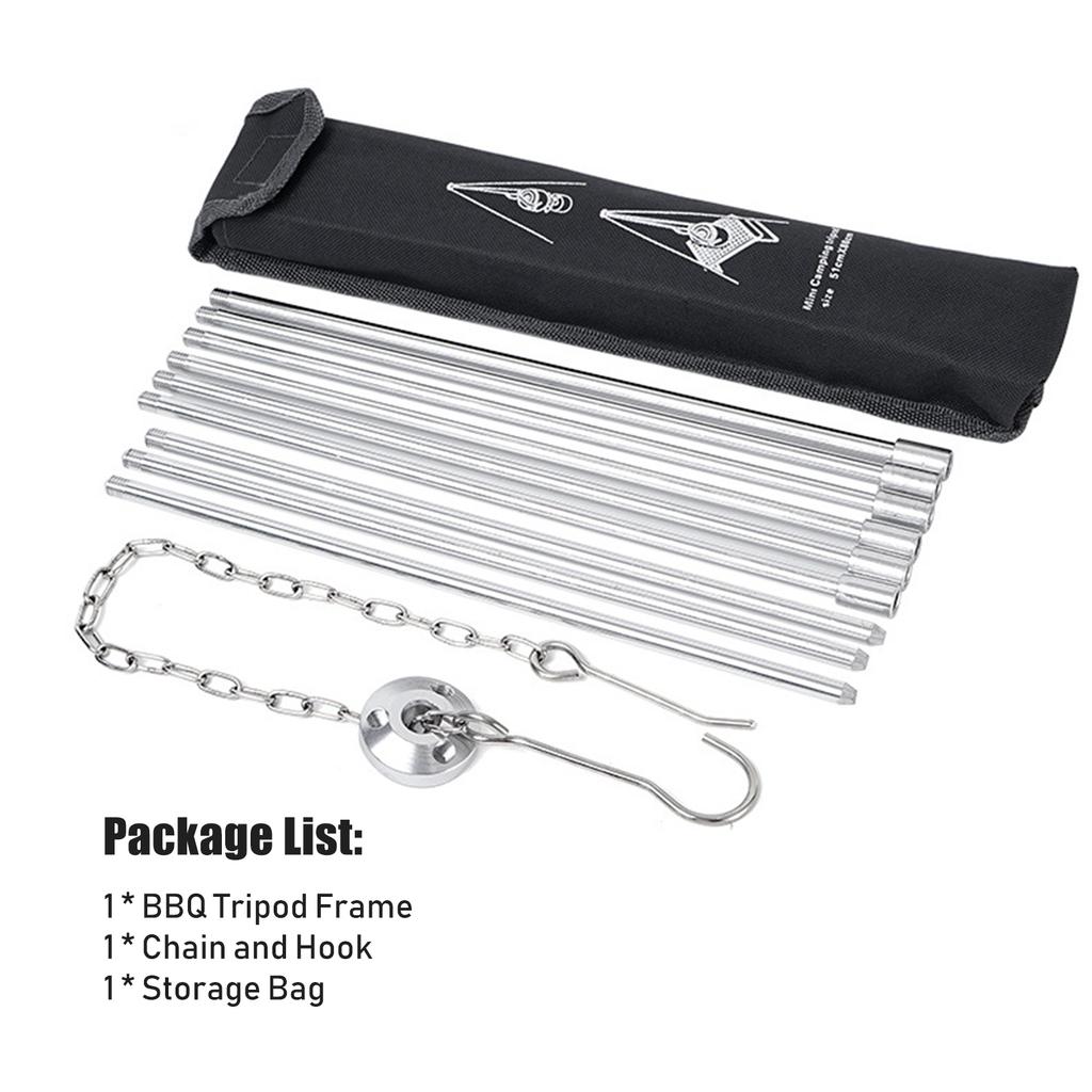 BBQ Tripod Frame with Chain and Hook Storage Bag Adjustable Height Camping Tripod Stand for Open
