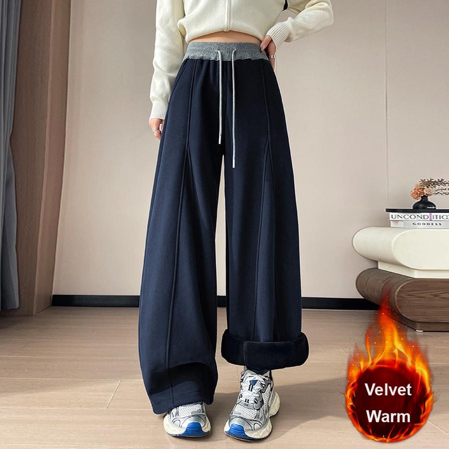 Autumn Winter New Style Fleece Thick High Waist Knife Leg Pants Women Wide Leg Casual Pants