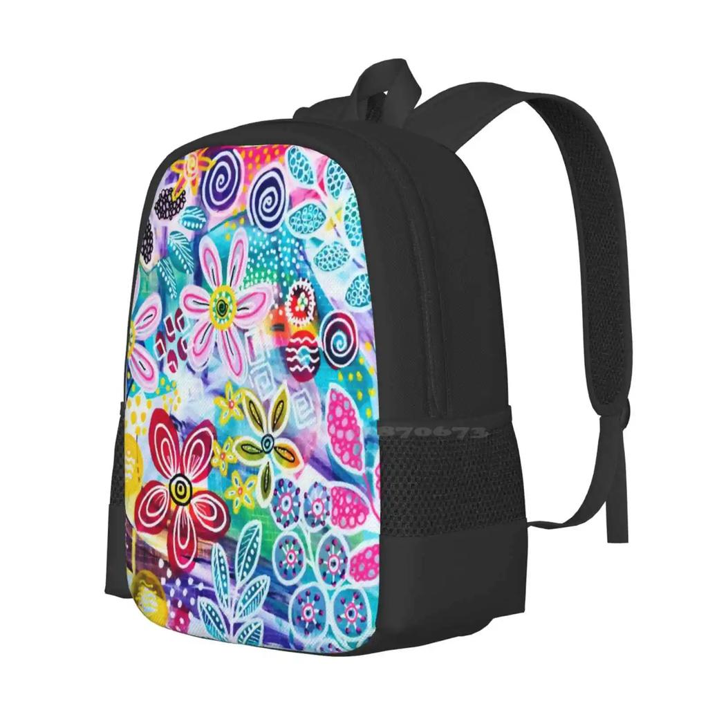 Valentines Day Hot Sale Schoolbag Backpack Fashion Bags Floral Pink Green Abstract Colourful Acrylic Paint Modern Garden