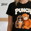 Trendy Animal Print Shirt Monkey Punch T-Shirt Short Sleeve Round Neck Casual Tee Cute