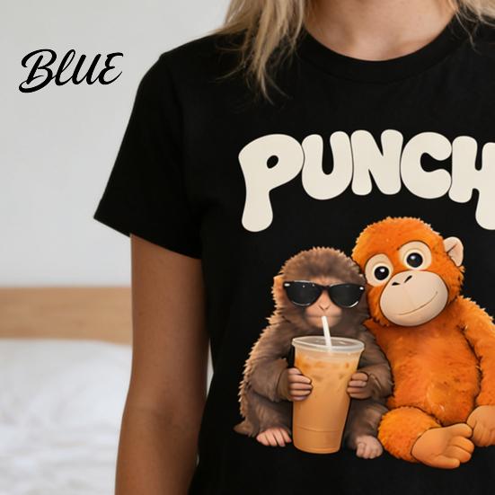 Trendy Animal Print Shirt Monkey Punch T-Shirt Short Sleeve Round Neck Casual Tee Cute