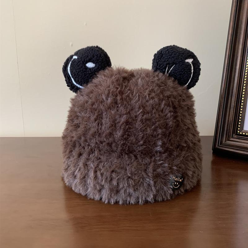 Cute Bear Plush Hat Female Thermal Knitted Hat Woolen Hat Big Head Circumference Autumn and Winter Student