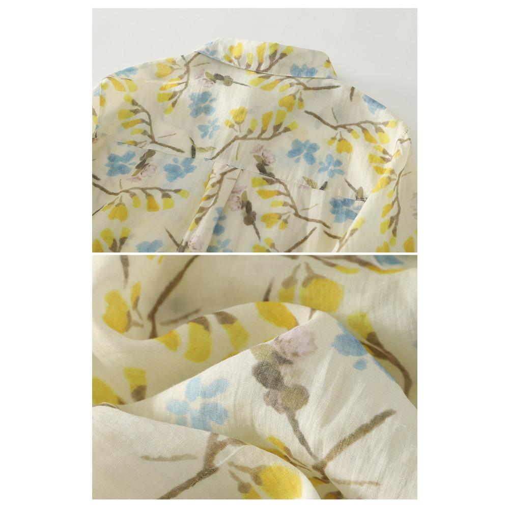 DIMANAF 2025 Blouse Women Long Sleeve Linen Vintage Blouses Shirts Tops Tees Loose Floral Tees