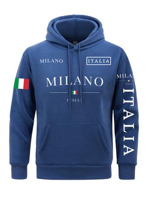 Flagge Italiens Herren Hoodie Mailand City Hoodies Fellfutter Fleece Kapuzenpullover Mann Lässig Frühling Herbst Kleidung