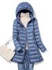 Giacca lunga imbottita ultraleggera e ripiegabile da donna, taglie forti, autunno e inverno, con cappuccio coreano sottile e cappuccio staccabile oversize