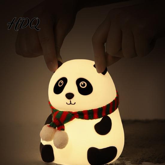 Panda Night Light Silicone LED Light Rechargeable Cartoon Bedside Lamp with 7 Children Room Nightlight Colors Soft Color Changing Desk for
