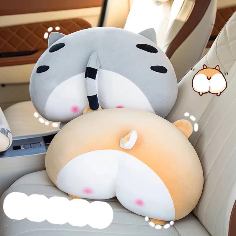 Plush Corgi Dog Butt Car Neck Pillow Cute Car Pillow Pig Butt Lumbar Support Set Creative Cartoon Car Neck Pillow Accessories