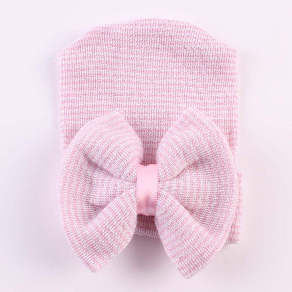 0-6 Months Newborn Baby Hats Cotton Beanie with Bow Soft Knit Tire Striped Infant Caps Toddlers Bebe Photography Hats