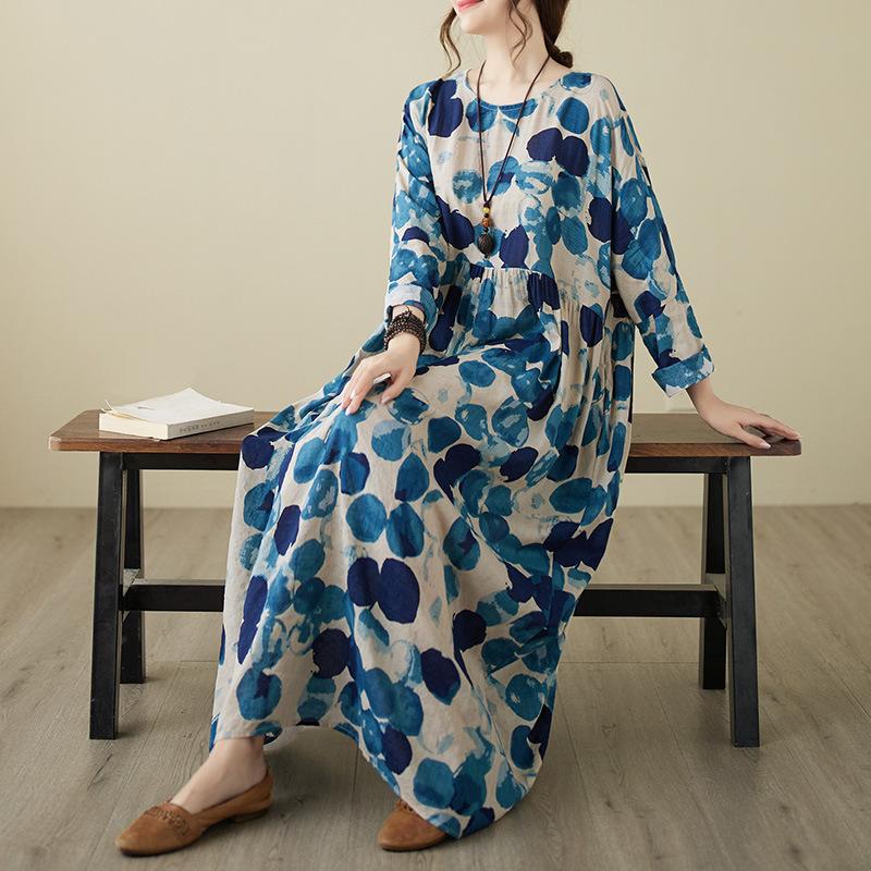 

Женское платье с круглым вырезом, свободного кроя, с длинными рукавами и принтом One size fits all