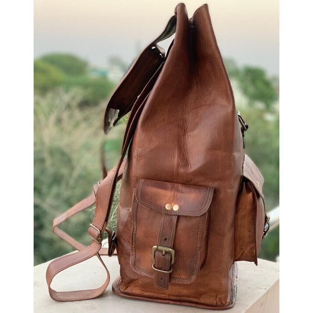 Damen-Rucksack aus echtem Vintage-Leder, brauner Rucksack, Reise-Laptoptasche, NEU