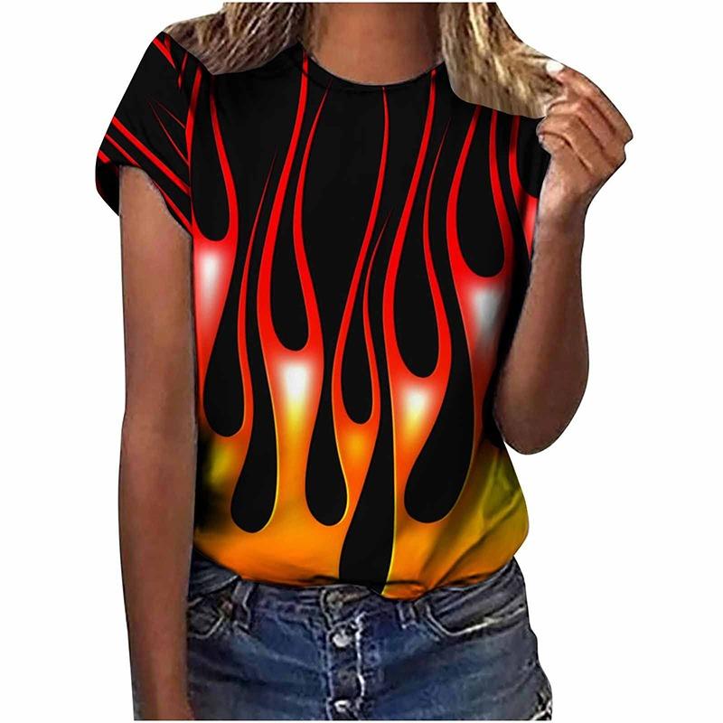 Maglietta Stampa 3D Fiamma Colorata Estiva Donna Vintage Streetwear Manica Corta Magliette Y2k Top T-shirt Harajuku Abbigliamento Oversize