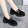 Women  Spring Autumn Deep Mouth High Heels Loafers Patent Leather Chunky Platform Pumps Slip On Black Office Mary Jane Shoes