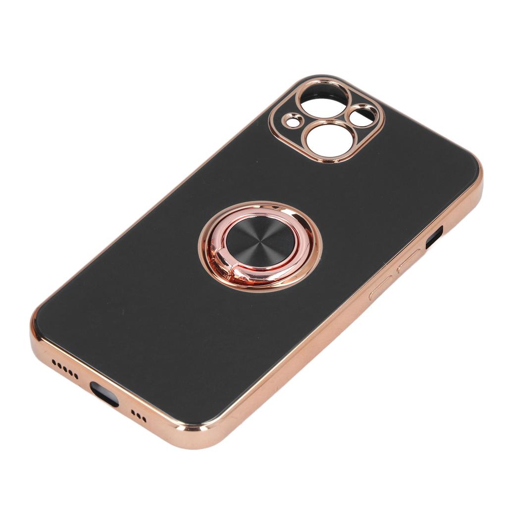 Mobile Phone Case for Iphone 13 with Rose Gold Glitter Plated Ring Stand Ultra Thin Flexible TPU Phone Protective Case