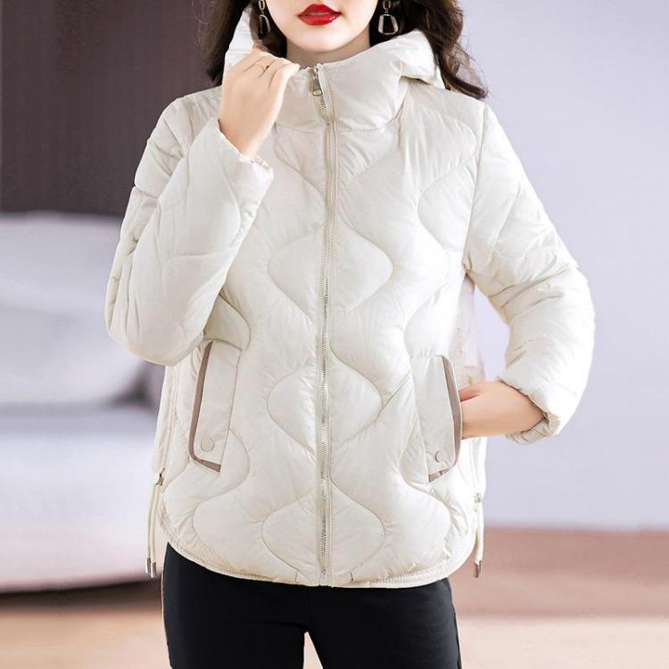 Casual Hoody met Golvend Patroon Warm Verdikt Los Buitenjas Effen Kleur Parka Jas Dames Grote Zakken