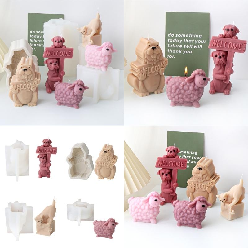 Animal Cats Dog Shaped Silicone Candle Molds, Epoxy Resin Silicone Molds for Making Candle Soap Plaster Decorations