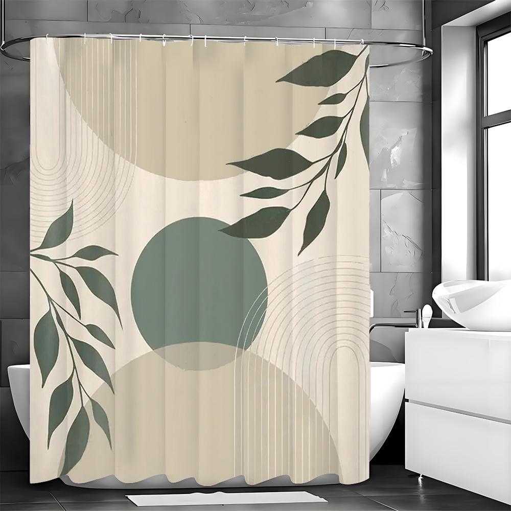 Moderner Geometrischer Sonnenbogen Blatt Duschvorhang, Dekorativer Duschvorhang für das Badezimmer, Wasserdichter Duschvorhang mit Haken