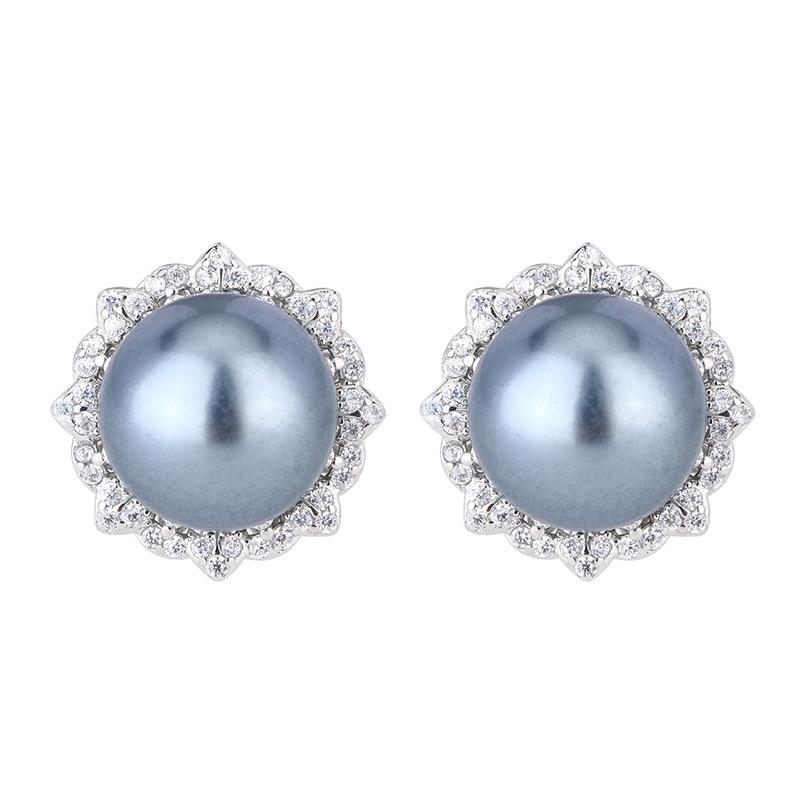 New Huabi Jewelry Copper Bottom Gold Plated Inlay Simulation Grey Pearl Fashion Pearl Round Set 16-12mm