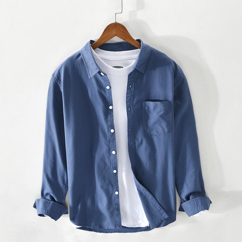 Classical Pure Cotton Men Shirt Spring and Summer Daily Casual Long Sleeve Soid Color Soft and Comfortable Shirt Simple Style Men Clothing