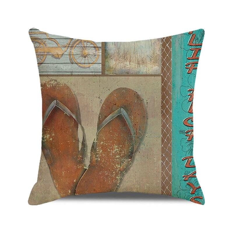 45x45 Cm Starfish Beach Chair Sailboat Slippers Print Pillowcase Upholstery Pillowcase Nautical Style Cushion Cover