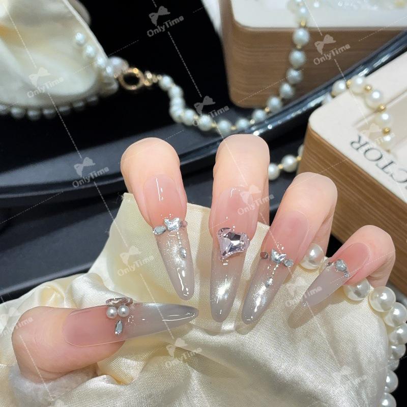 K2036 Nude Super Sparkle Long Handmade Wearable Nails