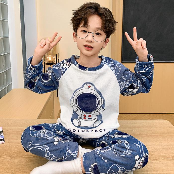 

Детская пижама из флиса с рисунком кораллового цвета - теплая, плотная фланелевая с круглым вырезом для мальчиков, коллекция осень/зима Size 12 (Height 115-125 cm)