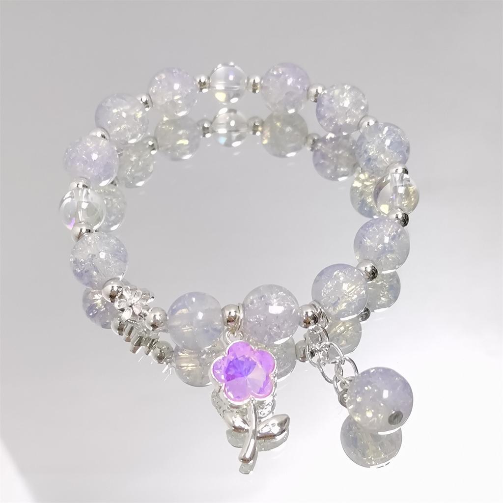 Sweet Flower Pendant Green Pink Blue Purple Cracked Crystal Burst Flower Crystal Beaded Bracelets for Women Girls Jewelry 1415
