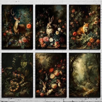 Oil Painting Animal Poster Heavy Oil Color Forest Elk Rabbit Snake Canvas Printing Wall Art Home Decoration Frameless Painting