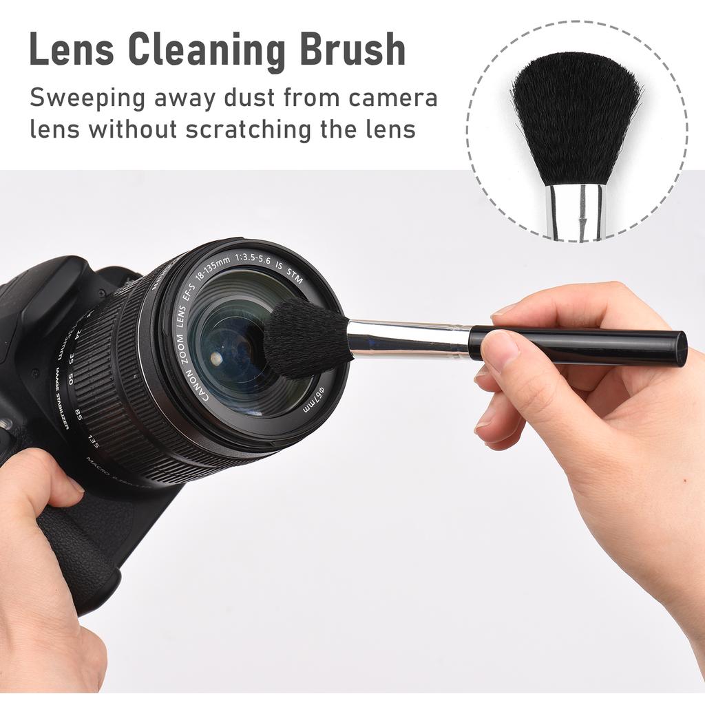 3-in-1 Camera Cleaning Kit with 1 Pair Anti-static Gloves + 1 Lens Brush + 1 Cleaning Cloth for