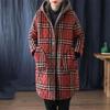 Women Plus Size Warm Thickened Hooded Plaid Coat Medium Length Jacket Cotton Winter