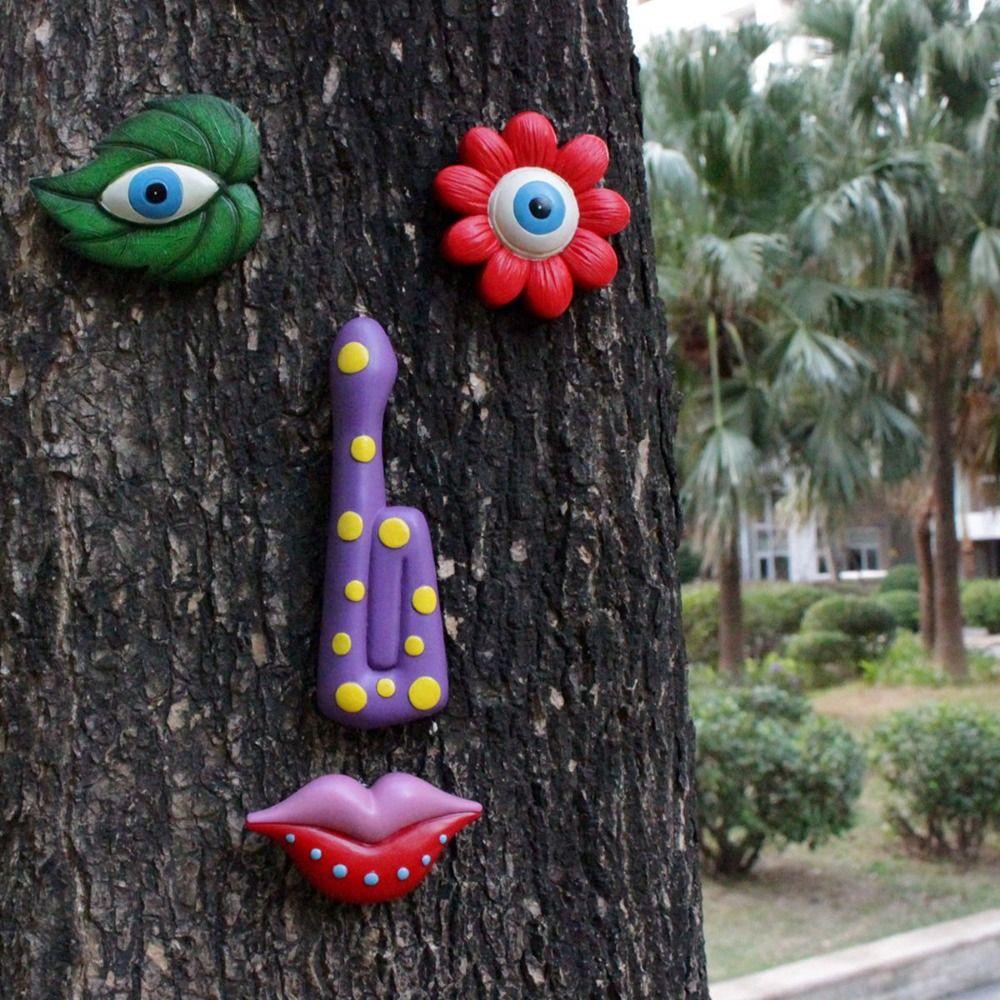 1 Set Wall Hanging Leaf Tree Face Statue Colorful Facial Features Sculptures  Wall Decor
