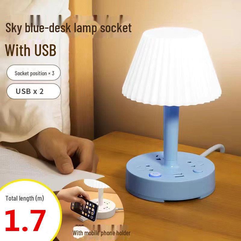 LED Nachttischlampe mit USB-Ladeanschluss und mehreren Steckdosen