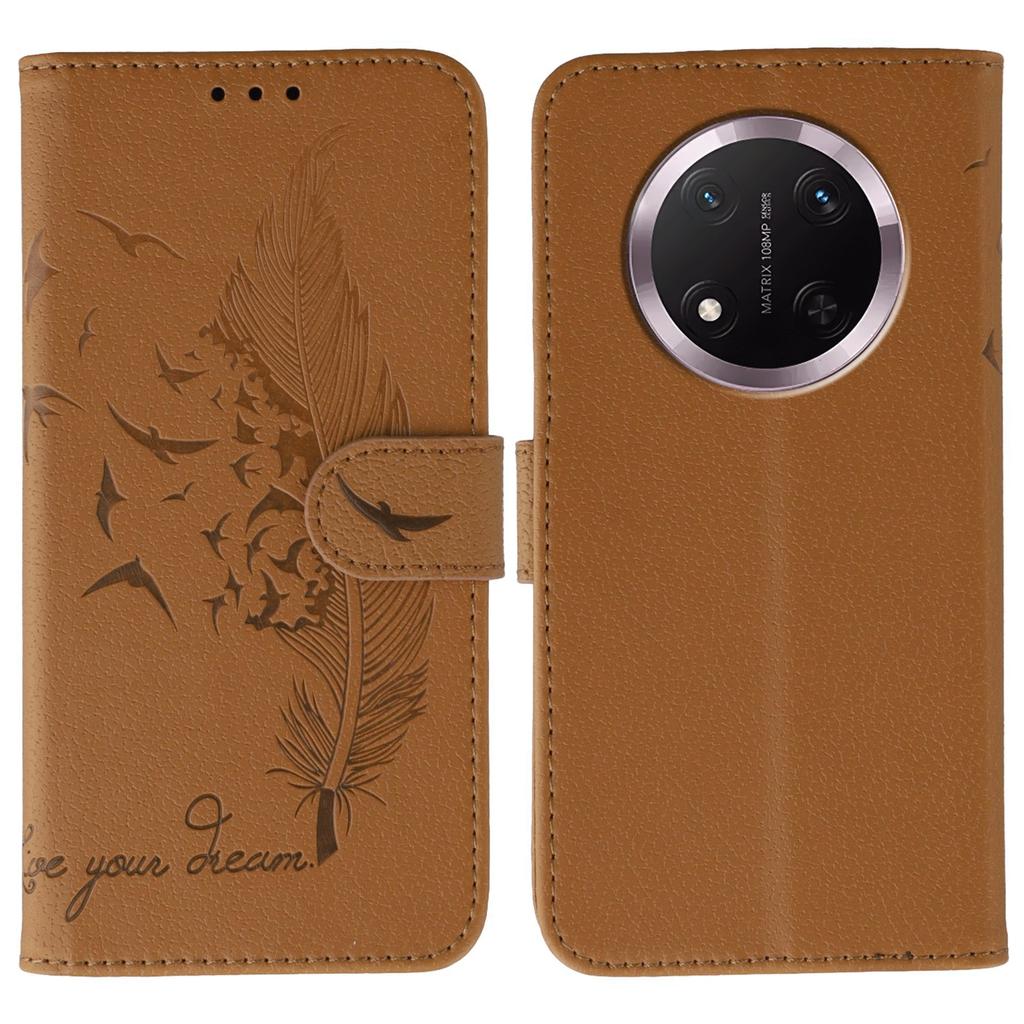 Phone Case For Honor Magic7 Lite 5G/X60 Pro 5G/X9c 5G Feather Imprint PU Leather Wallet Cover