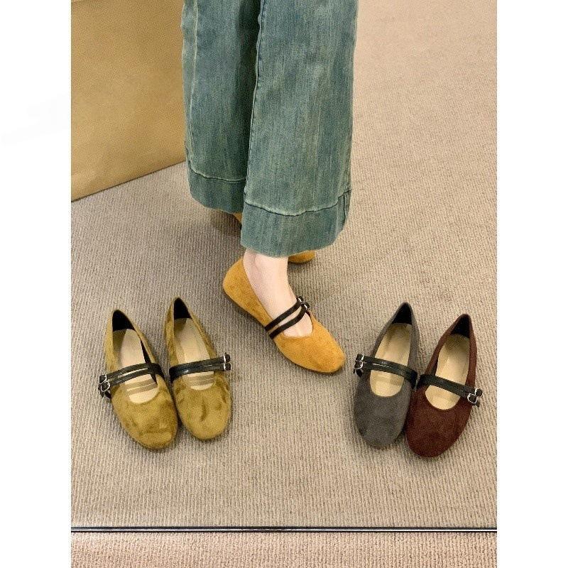 Niche Retro Round Head Shallow Mouth Versatile Single Shoes Women's Autumn New Gentle Mary Jane Ballet Flat Beanie Shoes