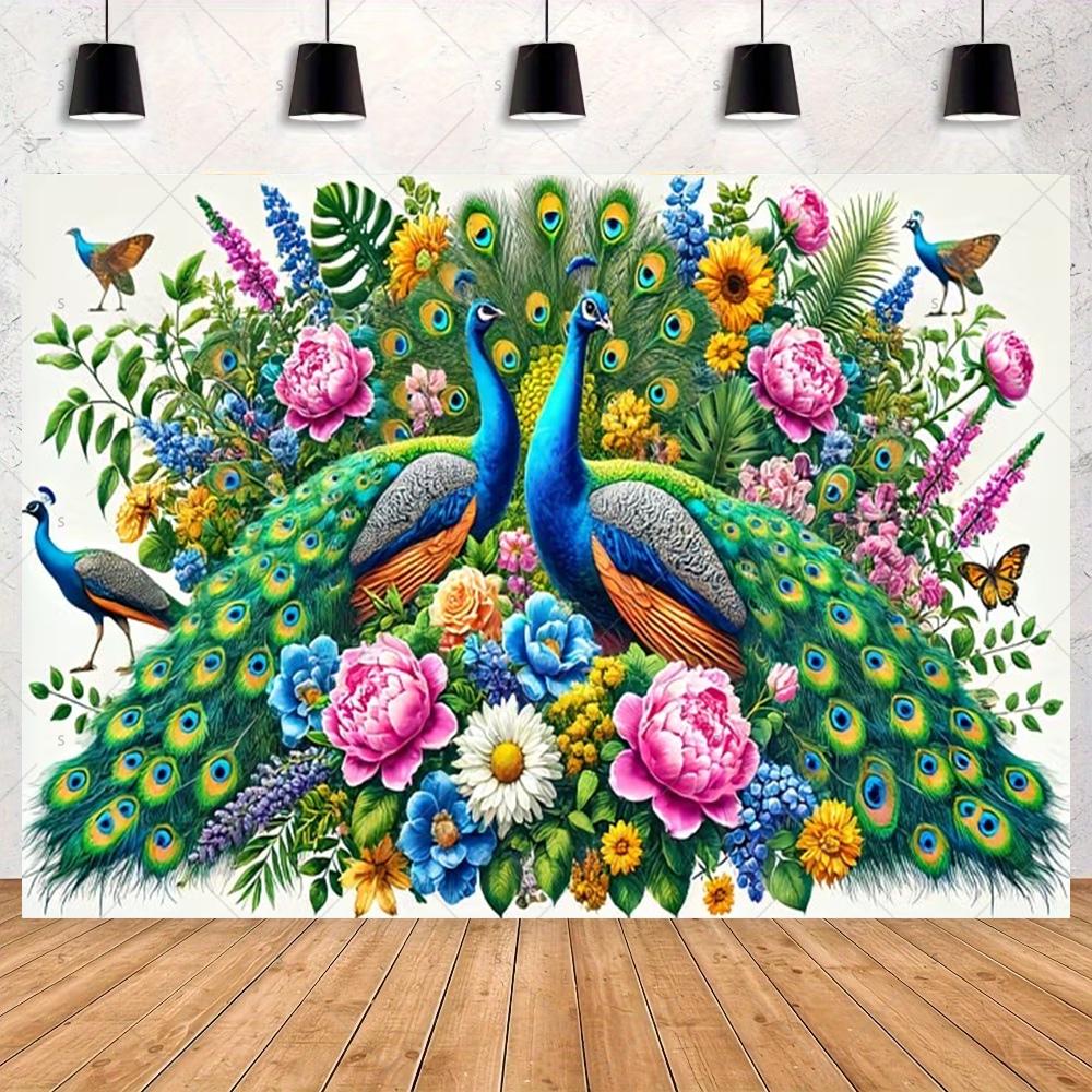 Peacock Theme Background Happy Birthday Flower Castle Waterfall Party Decor Backdrop Photography Studio Supplies Props Banner