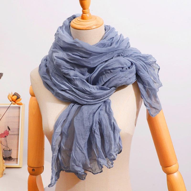 All-Season French-Style Vintage Solid Color Crinkle Pleated Scarf Lightweight Pleated Neck Scarf Shawl, Versatile Solid Color Autumn and Winter