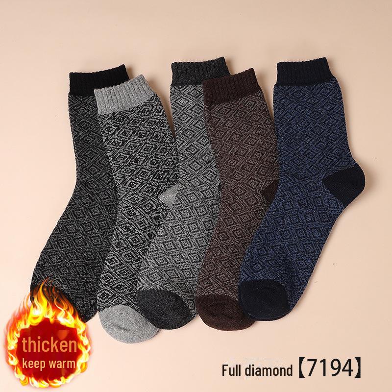 Mens Pairs 5 Retro Knitted Thick Midtube Socks Warm Autumn Winter Japanese Style For Middleaged Elderly