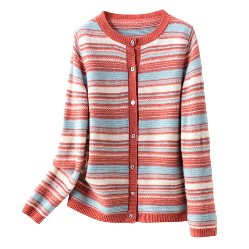 Sweaters Coat Cardigan for Women Winter Oversize Stripes Loose Long Sleeve Knit Sweaters Coat