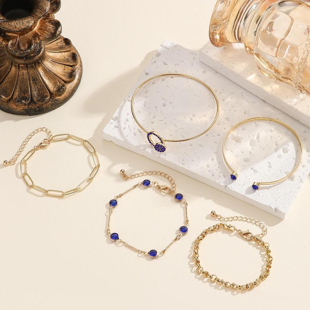 Vintage Blau Strass 5-teiliges geschichtetes Damen Armband Set