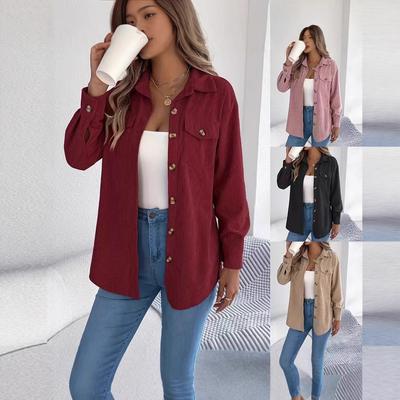 Autumn Women's Corduroy Shirt Casual Solid Color Turn-down Collar Shirt Jacket