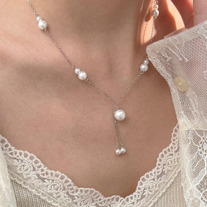 Luminous Tassel Necklace 925 Silver with High-Luster Faux Pearl a Flowing Drop of Elegance That Moves With You