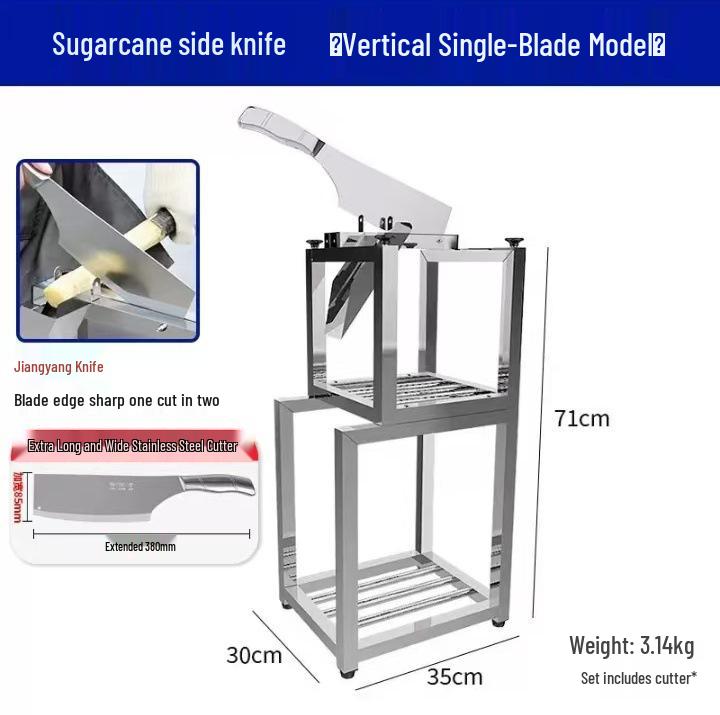 Sugarcane Chopper: All-in-One Stainless Steel Machine for Peeling and Cutting Sugarcane into Sections and Blocks.