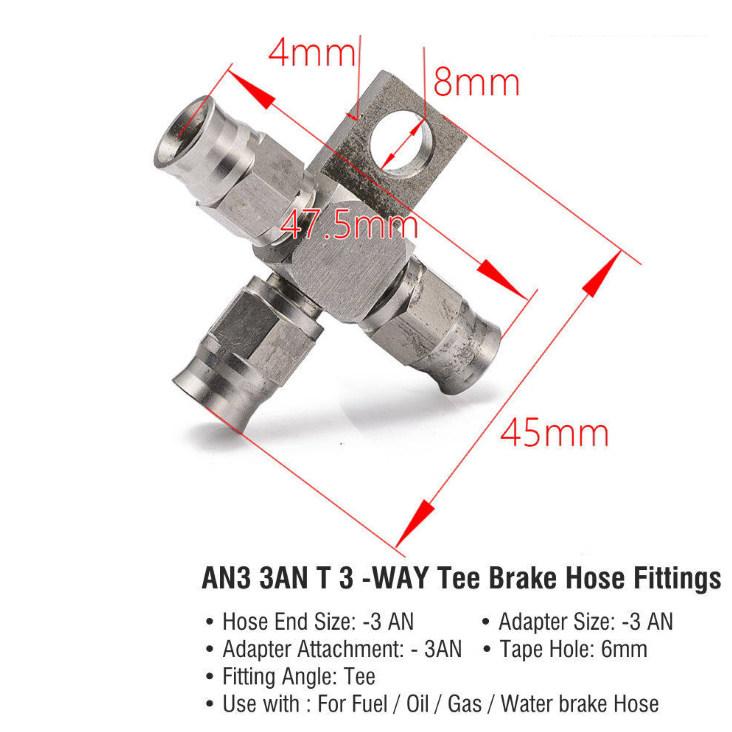Suitable for Car and Motorcycle Brake Fisheye Stainless Steel Brake Hollow Steel Throat AN3 Oil Pipe Tee Banjo Joint