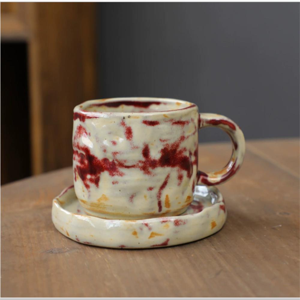 1X Japanese Style Creative Retro Ceramic Coffee Cup Mugs Saucer Set Tea Coarse Coffee Milk Cups Mug