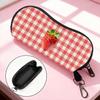 Portable Felt Sunglasses Pouch Soft Shockproof Zipper Eyeglass Case with Metal Clip Check Pattern Printed Eyewear Storage Bag