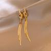 Luxury Long Tassel Dangle Zircon Drop Earrings for Women Gold Color Metal Snake Bone Earrings Christmas Jewelry Party Gifts