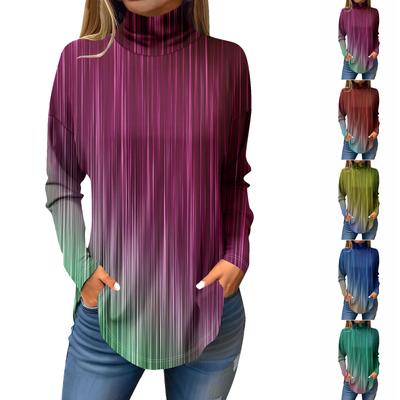 T-Shirts für Damen, lässig, langärmelig, Sweatshirt, Vintage-Stil, bedruckt, Stehkragen, Pullover