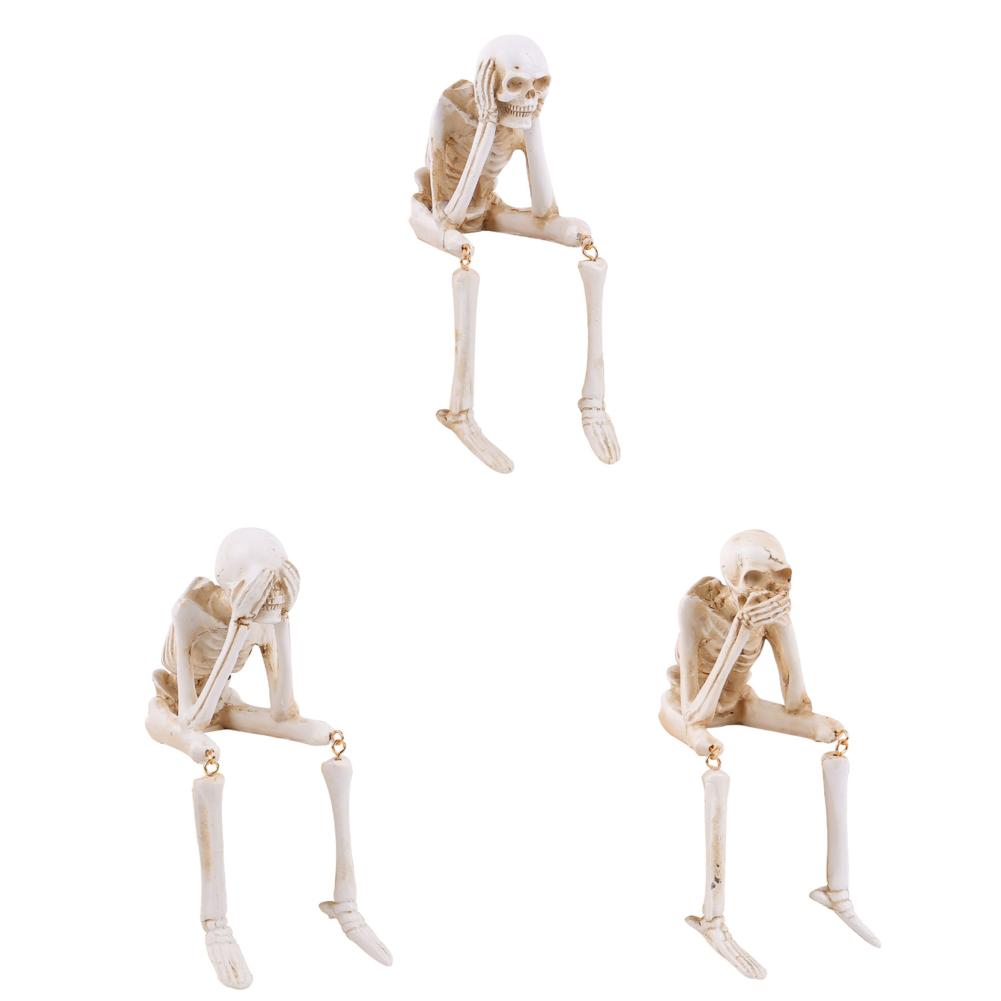 

Хэллоуин смоляная фигурка скелета «Не вижу зла» для книжной полки, стола, карниза