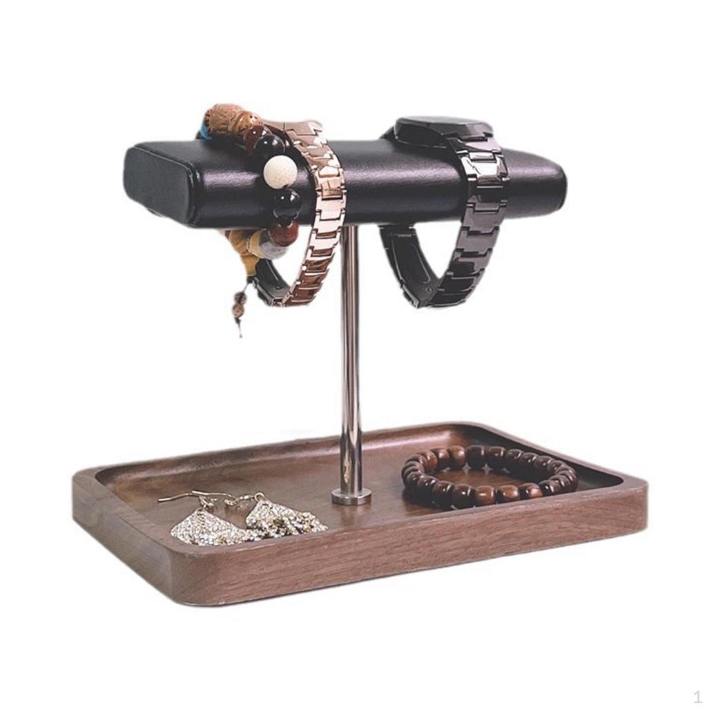 Watch Display Stand Jewelry Storage Rack PU Leather T Bracelet Holder for Studs Rings