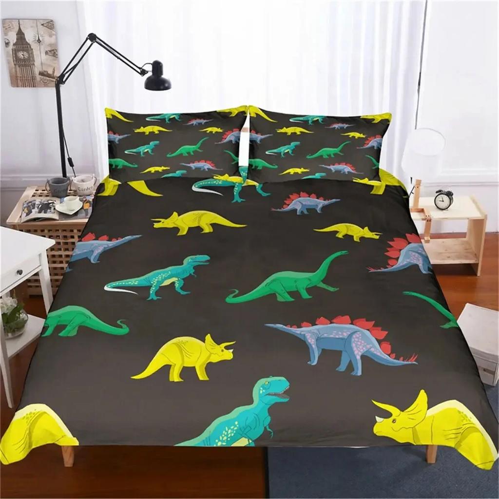 Dinosaur Cute Ancient Animal Comfortable Duvet Quilt Cover Pillowcase Bedding Set Children Bedroom Decoration Home Textile