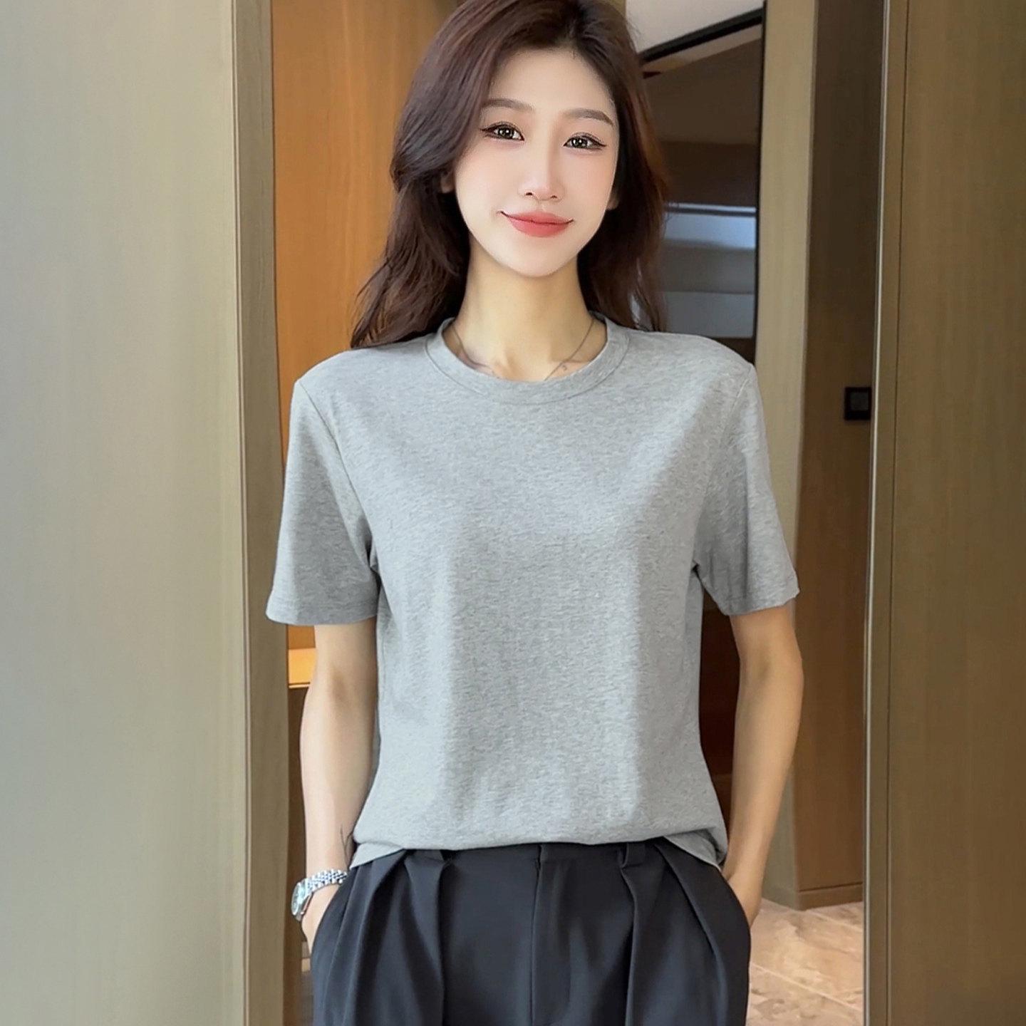 

Women s Plus Size Cotton Short Sleeve Round Neck T-Shirt - Slimming, Loose Fit, Plain Colors, Summer Belly Concealer (2026 New) 3XL
